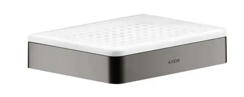 Seifenschale mit perforierter Oberfläche und einem Polished Black Chrome-Rahmen der Marke AXOR. Sie ist rechteckig und hat eine flache Form.